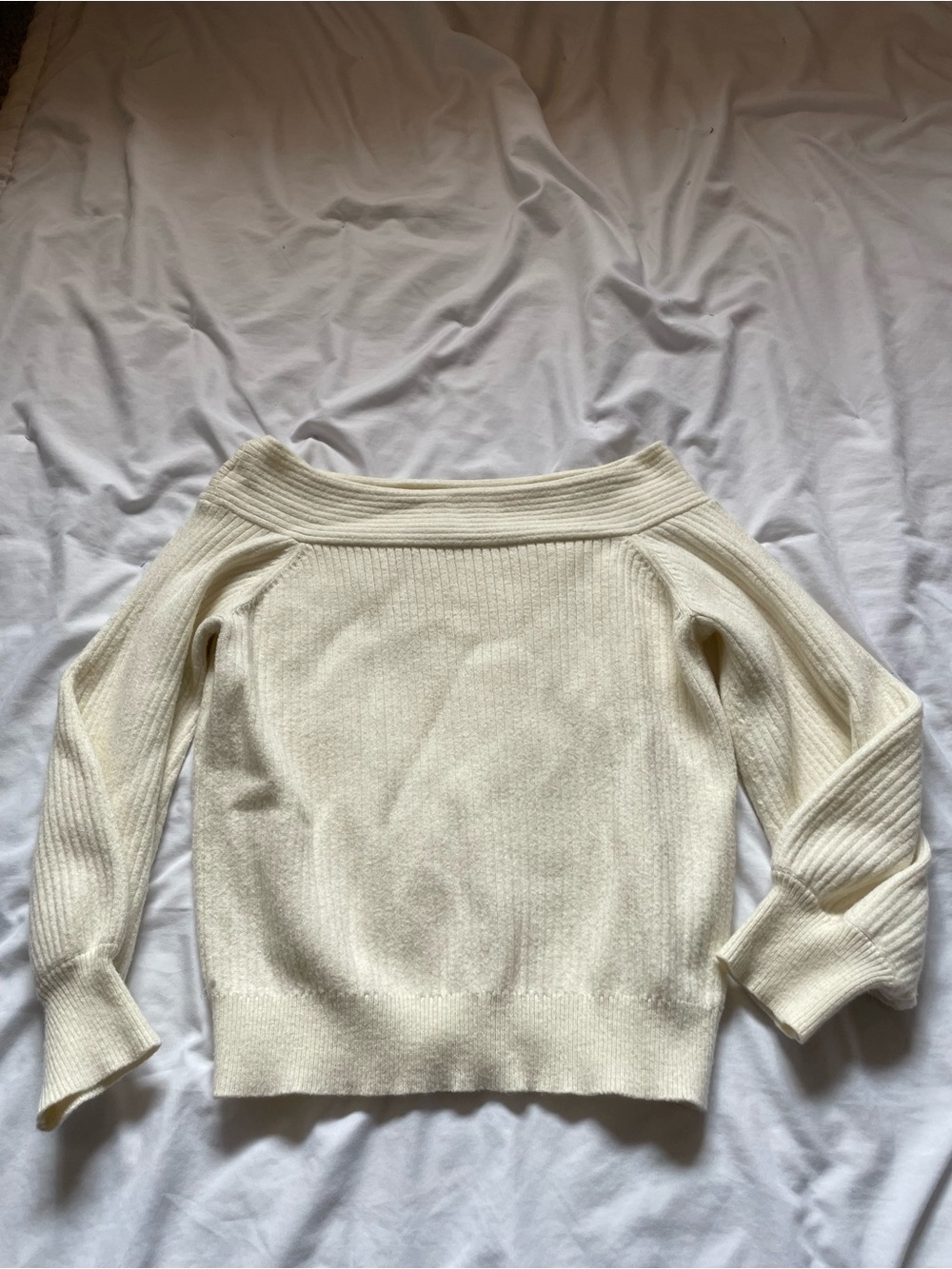 Off-Shoulder Cream Ribbed Women’s Sweater